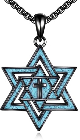 ONEFINITY Davidstern Halskette Für Damen 925er Sterlingsilber Davidstern Kreuz Anhänger Türkisfarbene Jüdische Stern Halskette Davidstern Amulett Schmuck Für Männer Und Frauen