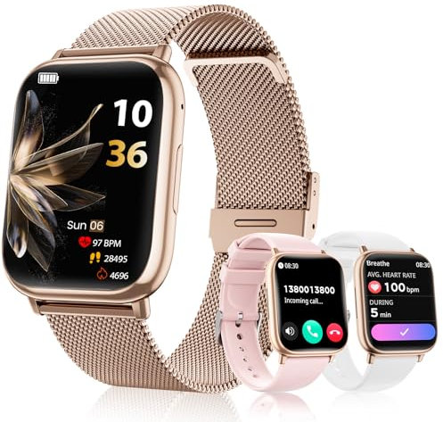 Smartwatch Damen, 1.83 Touchscreen Fitnessuhr, mit Telefonfunktion Smart Watch Fitness SpO2 Blutdruckmessung Schlafmonitor Pulsmesser Schrittzähler 120+ Sportmodi, für Android iOS (Rose Gold)