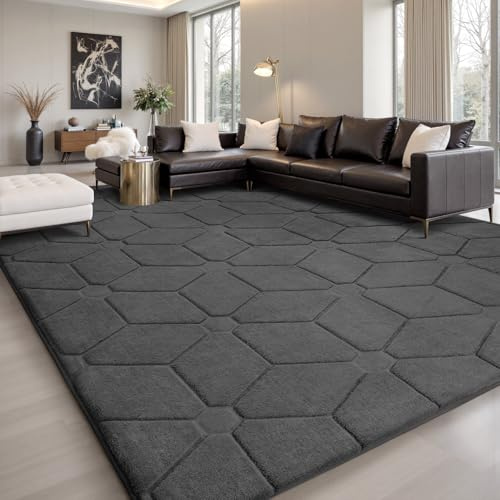 Treeboy Teppich Wohnzimmer 160x230 cm Teppich Grau Moderne Weicher Teppiche Kurzflor Wohnzimmerteppich Rutschfester waschbar Für Schlafzimmer Kinderzimmer, Büro | Flauschiger Carpet mit Anti-Rutsch