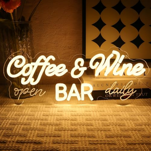 OYCGZV Cartel de neón para café y vino, señal de neón LED para pared, esquina de café, letrero LED USB para cafetería, bar, dormitorio, club, negocios, hogar, cocina, pub, fiesta, decoración