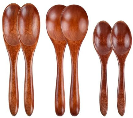 Cucchiaio da miele in legno, set di 6 cucchiai in legno naturale per mangiare, mini cucchiaio da miele per tè, caffè, zucchero, condimenti, zuppe, riso, accessori da cucina