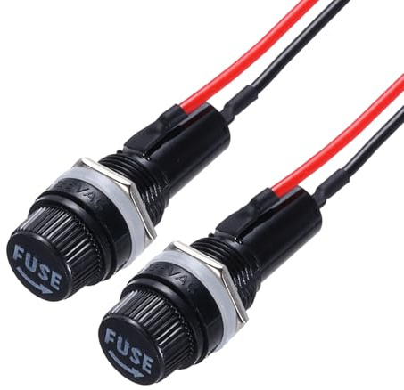 sourcing map 2Pcs Panel Mount Fuse Holder 5x20mm AC 250V 10A/AC 125V 15A Screw Cap Fuse Holders with Pre-Soldered Wires, Oblate Port