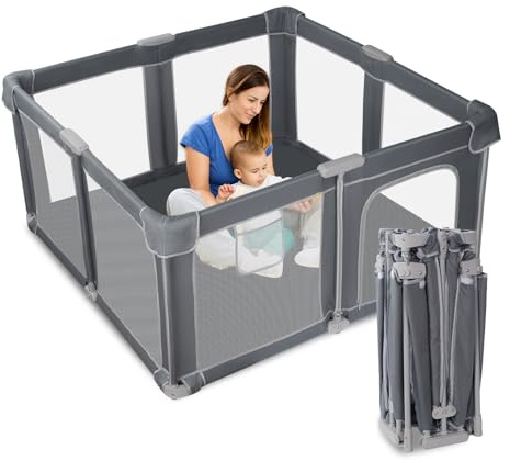 Sinbide Parque Infantil Bebe 130x130cm, Plegable, Corralito Bebe con Malla Transpirable Parque de Juegos Bebe Playpen Bebe (Gris)