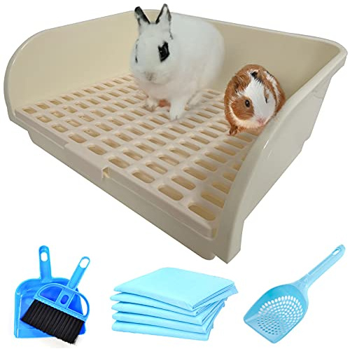 Hamiledyi Large Rabbit Litter Box Corner Bedding Box Chinchilla Toilet Trainer Square Potty Pet Pan for Adult Guinea Pig, Galesaur.Ferret and Other Animals (White)