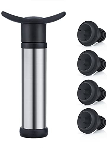 Timetided Pompa a vuoto per vino con 5 tappi per bottiglie di vino, protezione schermo e tappo in gomma per vino