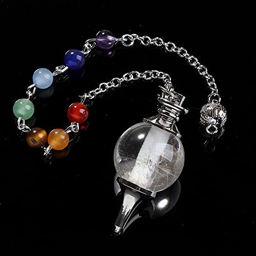 7 chakra sten 18mm pärlor rock kristall helande chakra dowsing boll pendel med kedja charm smycken-Rock Crystal Chakra