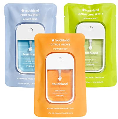 Touchland Hydrating Hand Sanitizer Spray – Fresh Trio Set (Frosted Mint, Citrus Grove, Lemon Lime) – 3 x 1 FL OZ Travel Size Mists