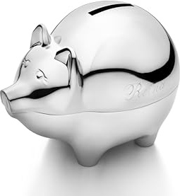 Krysaliis Pig Piggy Bank, Silver-Plated, Boy and Girl Gifts for Newborns, Shower, 1st Birthday, Baptism, Christening, Beautiful Box Packaging, Custom Engraving Available, 4.3 x 2.7