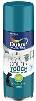 Dulux Valentine Peinture Intérieure et Extérieure Aérosol Color Touch - Pour bois, plastique, PVC, carton, papier - Turquoise Intense Satin - 400ml