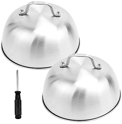 Ticeed Set of 2 Burger Bell Melting Dome Cover Plate Bell Food Bell Made of 304 Stainless Steel Melting Bell for Burger Cover Grill Teppanyaki Cheeseburger 16 x 16 x 6.5 cm (Round)