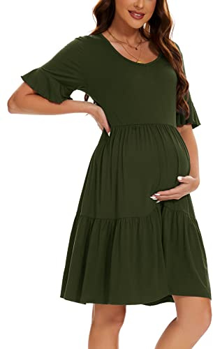 Smallshow Vestiti Premaman Estivi Abito Vestito Elegante Premaman Donna Army Green S