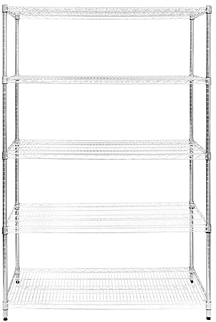 Trådhylla 5 Hyllplan i Metall Förvaringsenhet Hög Kapacitet Fristående Skruvfri Justerbara Hyllor och Nivåjusterande Fötter Kök Kontor Garage Silver Krom 1000 kg Viktkapacitet 60 cm x 120 cm x 180 cm