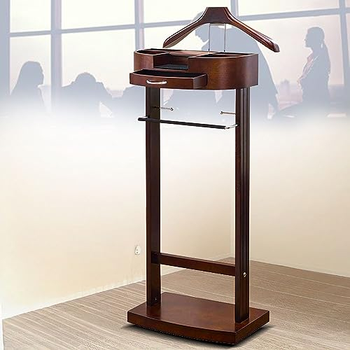 Multifunktional Stummer Diener Kleiderständer mit Schuhregal und Schublade Hölzern Herrendiener mit Hosenstange Leicht Zusammenzubauen für Flur Umkleidekabine