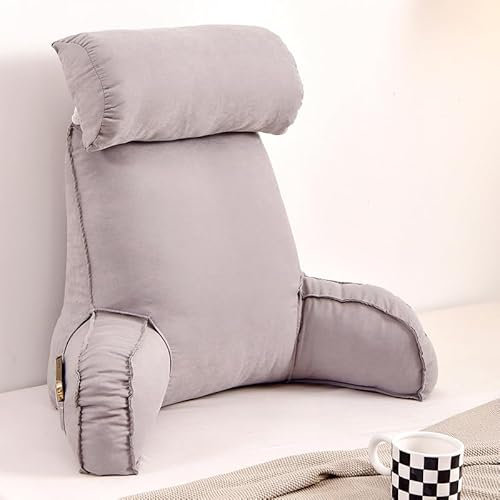 Almohada de lectura para cama, sofá, respaldo, cojín para abrazar con rollo cuello respaldo esponjoso brazos apoyo refuerzo cabecera mirar televisión, sentarse oficina casa(Size:75×40×58cm,Color:Gris)