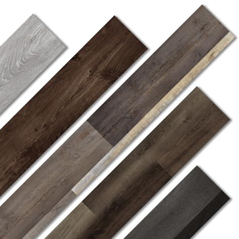 Oxdigi Revêtement de sol en PVC autocollant 1,6 m² - Aspect bois épais - Pour porte d'entrée, salon, cuisine, balcon, salle de rangement, découpable - 15 x 91 cm - 12 planches