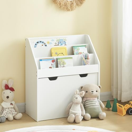Panana Kids Room Toys Organizer Unit, Childrens Bookshelf with 3 Shelves and Removable Storage Drawer, White Toy Organizer for Bedroom & Playroom