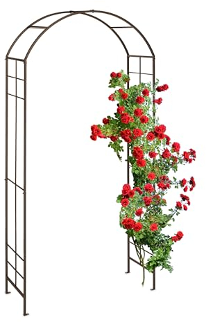 Relaxdays Arco de Jardín Metálico, Tutor Enredaderas y Rosas, 224 x 110 x 41 cm, Soporte Trepadoras, Resistente, Bronce, Fibra Vegetal