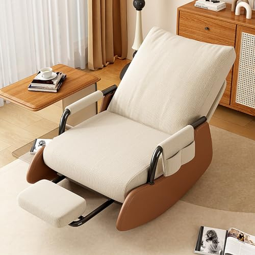 XRRJFYH Sedia a Dondolo con Poggiapiedi Poltrona Allattamento Poltrona da Lettura Poltrona a Dondolo Sdraio da Interno (Color : Off white-brown)