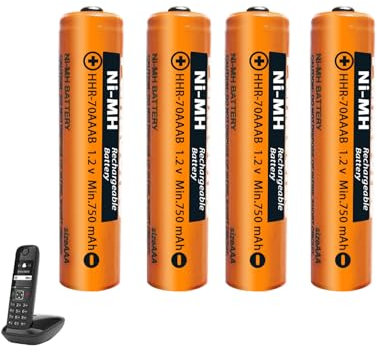 Pilas Recargables 750mAh 1.2V para teléfonos Gigaset, NI-MH Batería Recargable AAA para Panasonic Teléfonos Inalámbricos - Paquete de 4