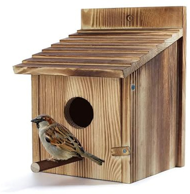 Lotvic Bird House, 15x15x22cm Large Wooden Bird Box, Outdoor Hanging Birdhouse for Small Wild Birds, Robin Bird Houses for Garden, Bird Nesting Box for Mockingbirds, Hummingbirds, Parrots, Blue Tits