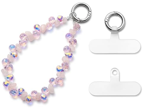 MORSUNBELA Perlen Handykette Kurz Handgelenk Handy Handschlaufe Rosa