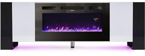 Warmiehomy Electric Fire Insert TV Stand, 78 TV Unit with Fireplace Built in, 12 Colors Moon Light & 12 Flame Effect Support, Remote Control & Overheat Protection, White