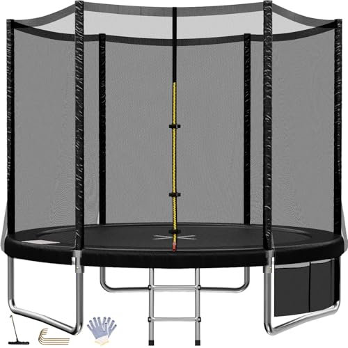 TRIUMPHKEY Trampolin Outdoor Kinder Ø 183/228/305/366/427 cm, Gartentrampoline Indoor Kindertrampolin Komplettset mit Sicherheitsnetz, Leiter, Randabdeckung, Belastbarkeit 150 kg Schwarz