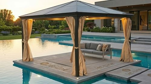 Jet-Line® Suez - Gazebo in alluminio, 3 x 3 cm, in alluminio, per giardino, impermeabile, per esterni, con tetto in policarbonato da 6 mm, stabile, resistente e resistente all'inverno