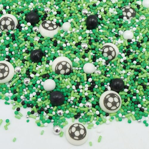Happy Sprinkles Football Party Mix 90g - Green Edible Cake Decorations with Footballs – Kids Cake Toppers & Cupcake Sprinkles - Birthday Cake Decorations & Football Party Decoration - HS0767