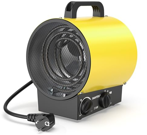 DAHTEC Termoventilatore 2000W - Stufetta Elettrica Portatile - Riscaldamento Industriale - Maniglia, Termostato e Protezione da Surriscaldamento (Giallo)