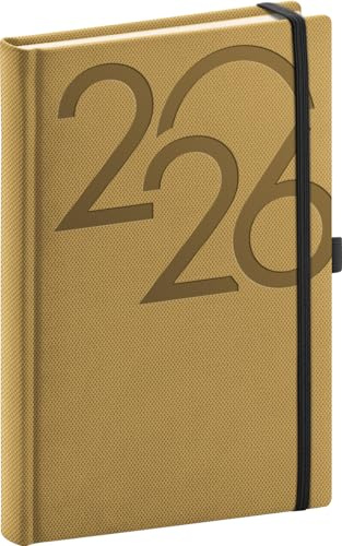 NOTIQUE Agenda 2026 ca. A5 (15x21 cm), Calendario giornaliero, Planner di lavoro, Planner giornaliero, Calendario libro, Agenda di pianificazione del lavoro con copertina rigida (Oro)