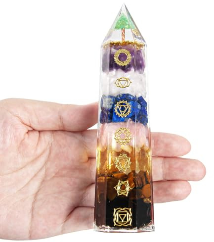 Baguette Cristal 7 Chakras 136 g | Colonne Hexagonale Arbre de Vie, Cadeau | Fabrication artisanale – Chaque baguette en pierres naturelles présente des couleurs et motifs uniques.