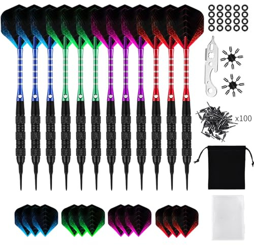 Purpledi Flechette Pointe Plastique, 12 Fléchettes 18g avec 24 Ailettes et 100 Pointes pour Cible Electronique - Jeu de Fléchettes Professionnel, Durable et Précis B