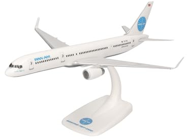 Herpa Snap-Fit flygplansmodell Pan Am Boeing 757-200 Tracing the Transatlantic, miniatyr i skala 1:200, samlarobjekt, modell med ställ, plast