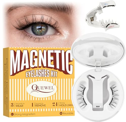 Ciglia magnetiche QUEWEL con applicatore, versione migliorata, 1 paio di ciglia magnetiche morbide, senza colla, riutilizzabili, adatte ai principianti (Soft Magnet-B-02)