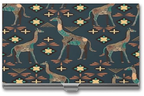 asbwuo Étui Porte-Cartes de Visite de Poche en métal Fin, Motif Girafe, pour Femmes et Hommes.