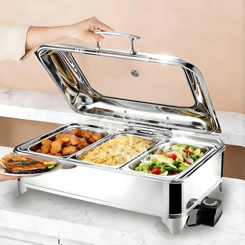 BOVDC Chafing Dish Elettrico Temperatura Regolabile 35-85℃(1/3 Pan)