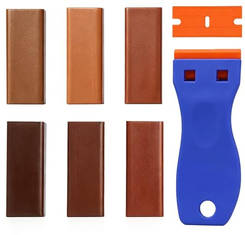 8 Pezzi Kit Riparazione Parquet, Kit di Riparazione Legno per Riparazione Graffi, 8 Bastoncini di Cera Colorata con Raschietto, per Piastrelle, Laminato in Legno, PVC, Vinile, Mobili, Parquet