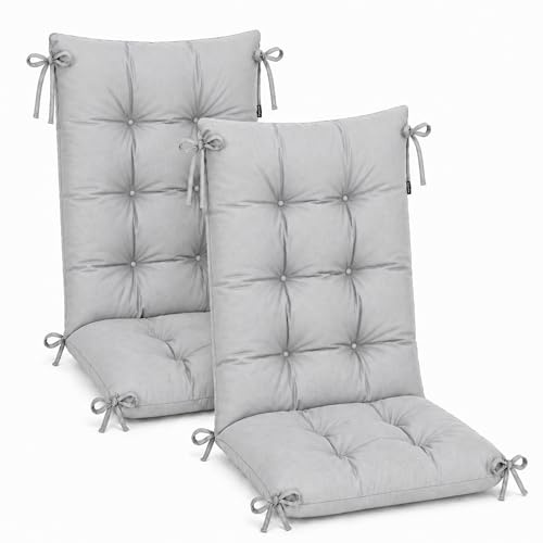 POKAR Lot de 2 Coussins Chaise Jardin Dossier Haut 120x50x10 cm | Matelassé Imperméable | Coussins Fauteuil Exterieur | Matelas de Siège Jardin | Rembourrage Épais | Oeko-Tex | Made in EU | Gris