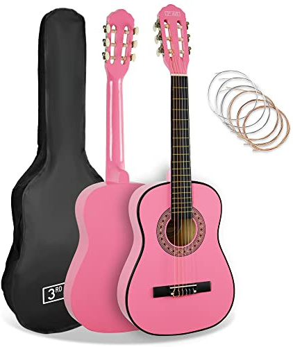 3rd Avenue Paquete Para Principiantes Con Cuerdas De Nailon Español Para Guitarra Clásica Para Niños De, Tamaño 1/2, 6 Meses De Lecciones Gratis, Bolsa Y Cuerdas, Color Rosa