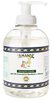 L'AMANDE - Sapone Liquido Mani e Corpo Fresco e Delicato, Bagnoschiuma Gel Detergente Nutriente e Tonificante - Sapone Mani e Docciaschiuma Naturale con Olio Essenziale di Mandarino e Menta, 300 ml