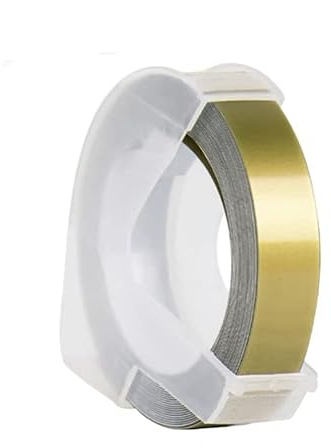 POWERTOOL 3D-präglingstejp, självhäftande präglingsetiketter ersättning för DYMO, 9 mm x 3 m vitt tryck på guld, paket med 1 (samma färg)