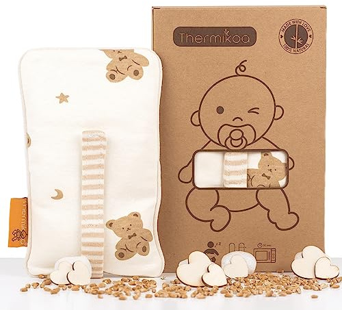 Thermikoa Borsa Acqua Calda Neonato Termica con Semi Naturali Fascia Regolabile per Microonde Cuscino Termico Lavabile Morbido per Pancino Bebè
