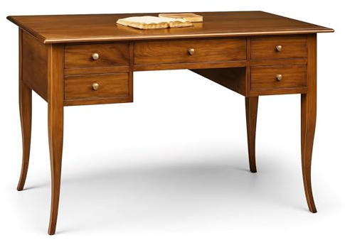 Mar.c.a. Design - Scrivania Arte Povera in Legno 107x55x78 cm 5 Cassetti - Scrittoio Vintage con Gambe a Sciabola Made in Italy