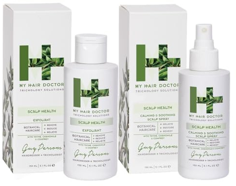 MHD Vegan Scalp Exfoliator 150ml & Smoothing Scalp Spray 150ml Set - Dry Scalp Treatments Set - Scalp Protection Spray - Dandruff Scalp Treatment - Psoriasis Treatment Itchy Scalp Treatment