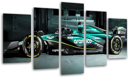 Set 3 posters decorativos para pared, Decoración Salón Modernos, Dormitorios, Habitación, impresión sobre madera con colgadores, Coche Formula 1 2024 Aston Martin AMR24, Fernando Alonso, (165 x 62 cm)