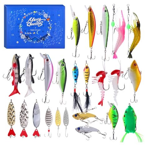 Adventskalender 2024 för fiskedrag, adventskalender för fiskeutrustning, fisk bete julkalender | Fiskbete julkalender | Fiske julnedräkningskalender, set