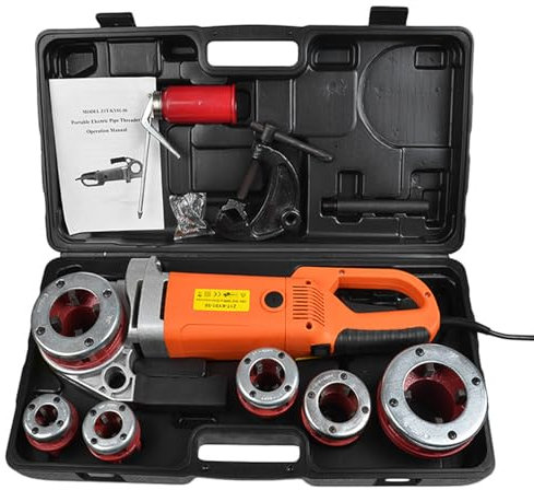 Filettatrice per Tubi Elettrica Portatile Filettatrice elettrica per tubi Kit filettatrice elettrica per tubi, macchina per filettare tubi da 2300 W, tagliatubi portatile con 6 filiere (1/2