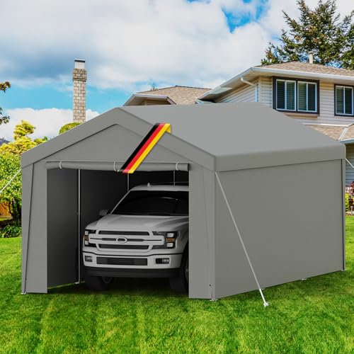 Carport Zeltgarage 3x6m – Wasserdichtes Garagenzelt mit abnehmbaren Seitenwänden – UV-beständig Winterfest Unterstand für Auto, SUV, LKW, Boot – Lagerzelt Weidezelt Garten Garage, grau