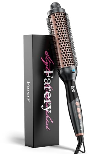 Farery Thermobürste, Thermal Brush, 38mm Heiße Bürste für lockeres & voluminöses Haar, Keramik-Turmalin-Ionen-Lockenstabbürste Thermobürste, Digitalanzeige 9 Temperaturen Hot Brush, Dual-Spannung